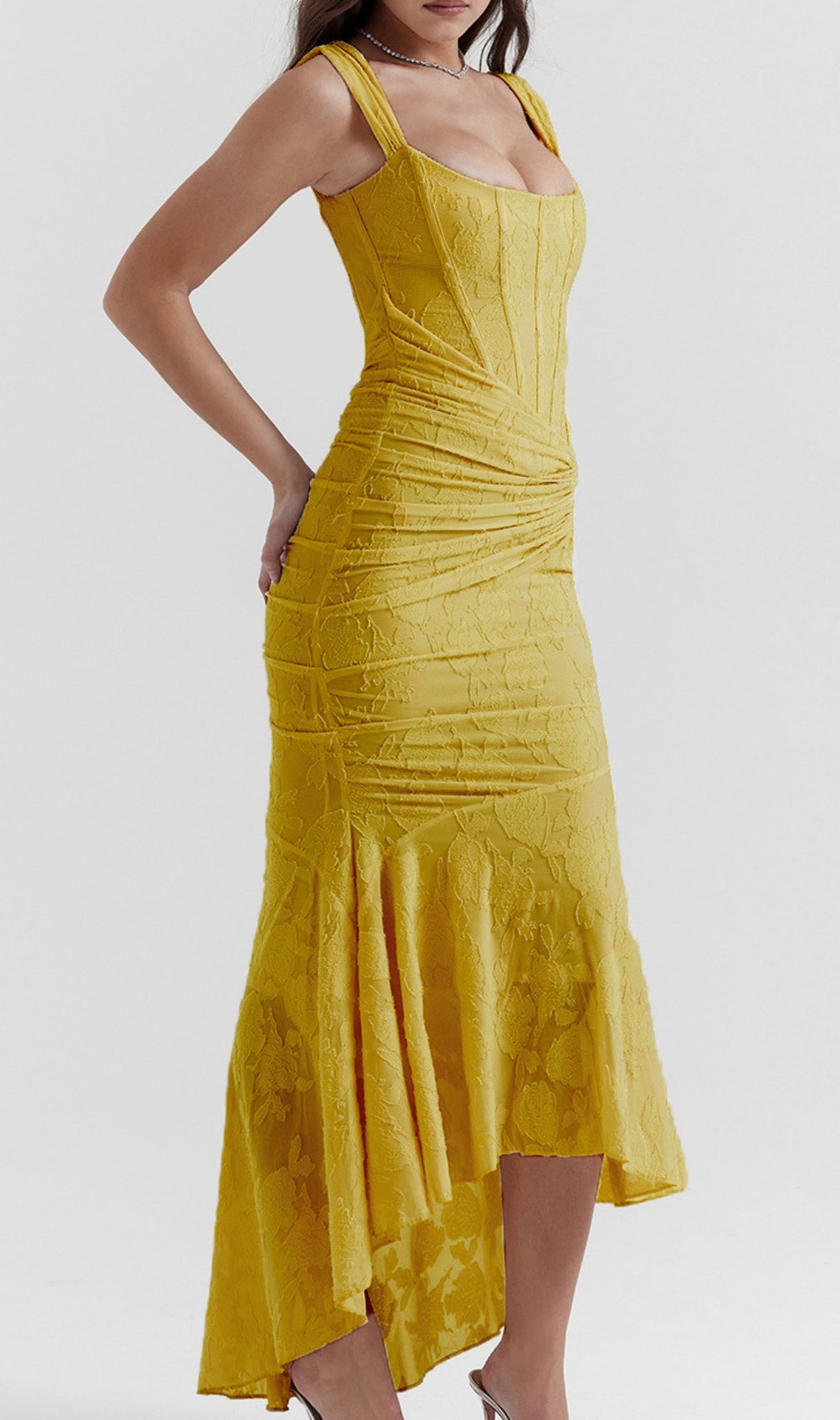 Anaëlle Yellow Floral Corset Maxi Dress