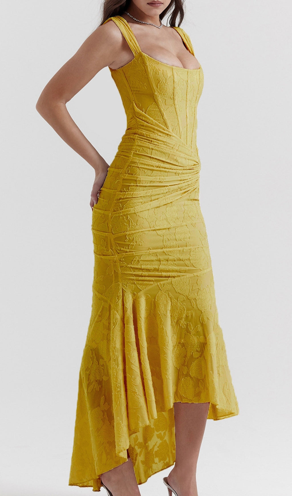 Anaëlle Yellow Floral Corset Maxi Dress