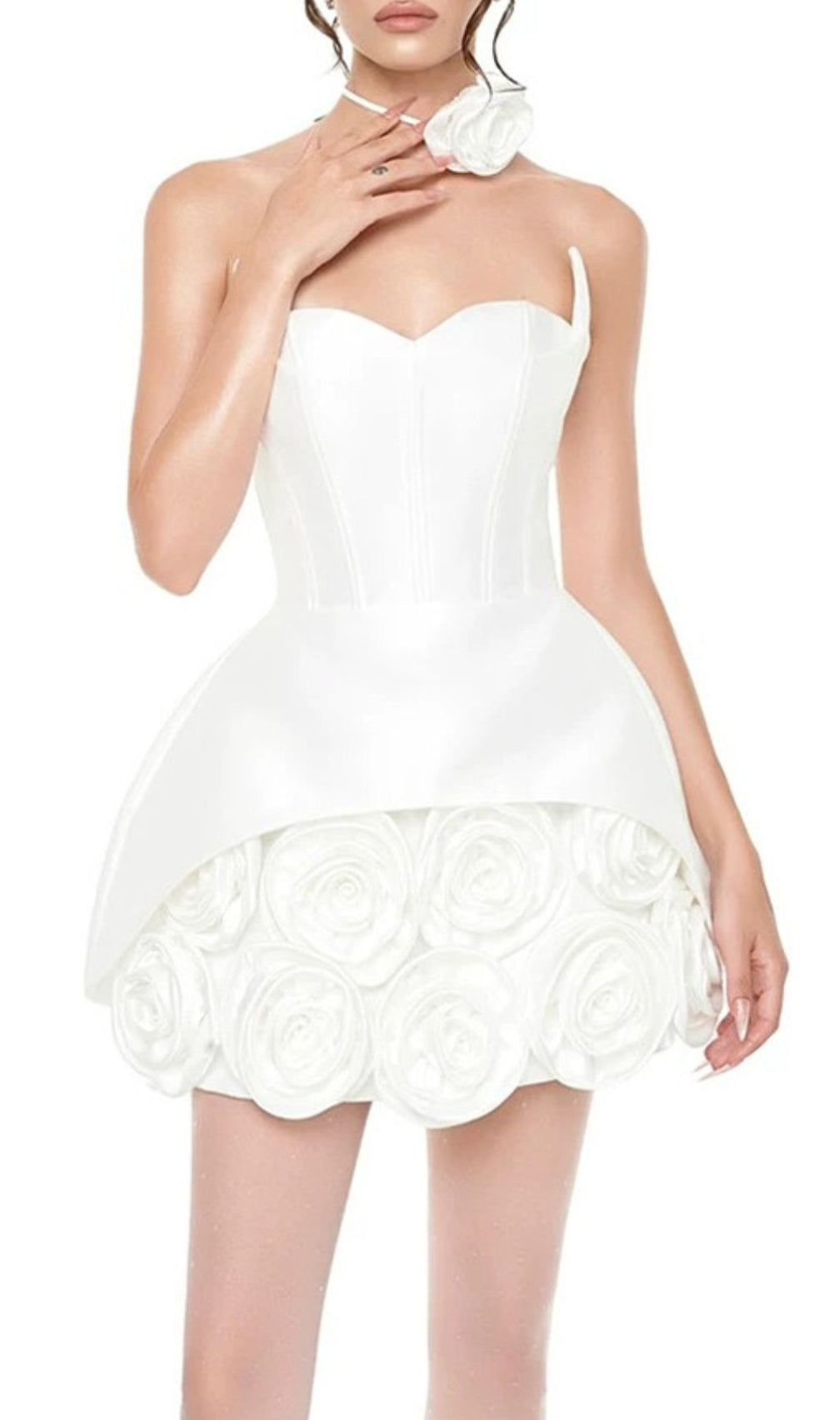 Ildiko White Strapless Corset Floral Mini Dress | Chic Bridal & Party Statement