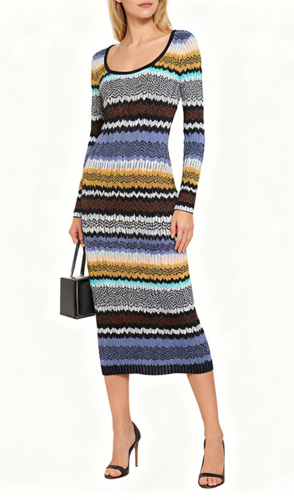 Juliette Vibrant Wavy Stripe Knit Long Sleeve Midi Dress