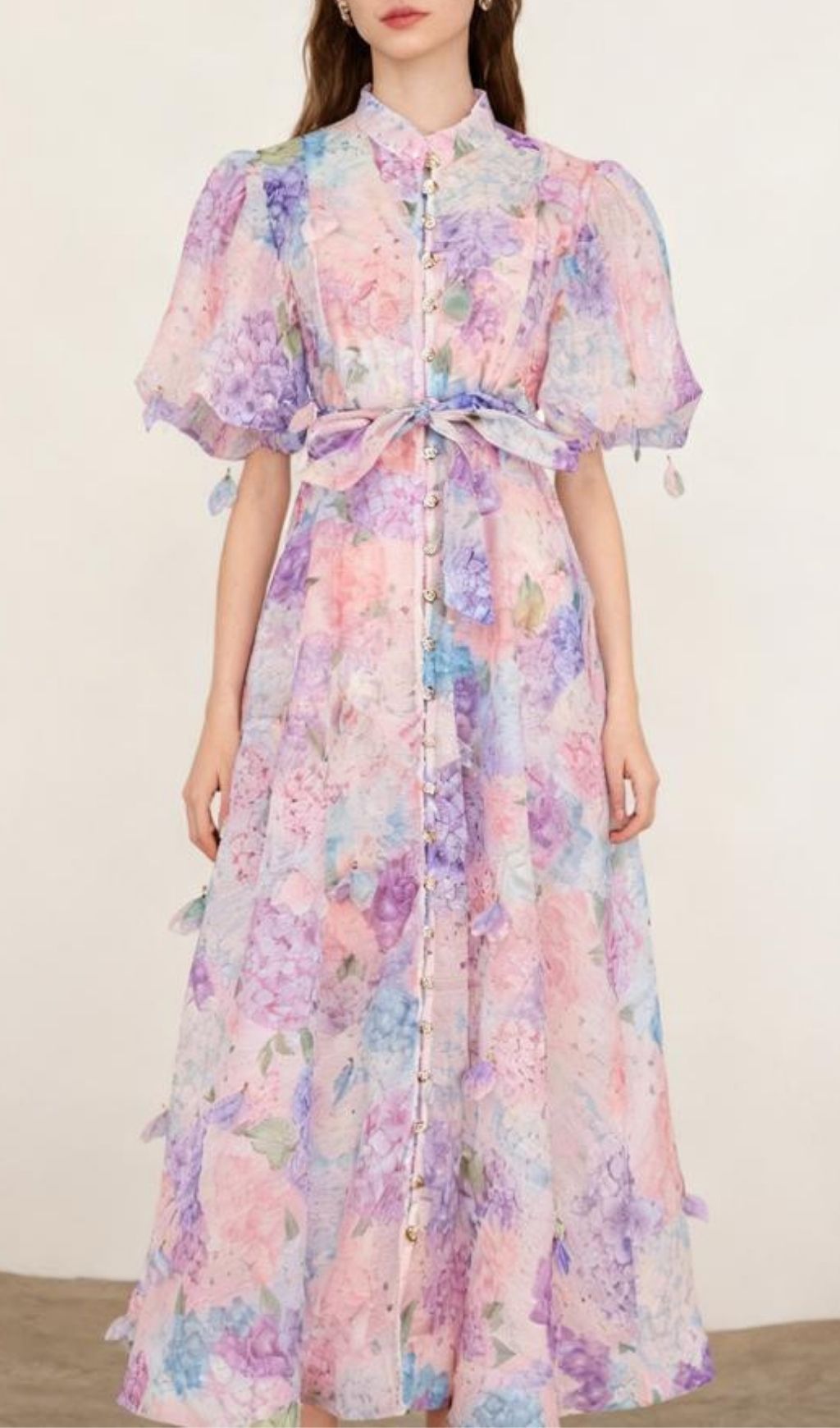 Karmiti Whimsical Hydrangea Floral Maxi Dress | Puff Sleeve Boho Gown for Women