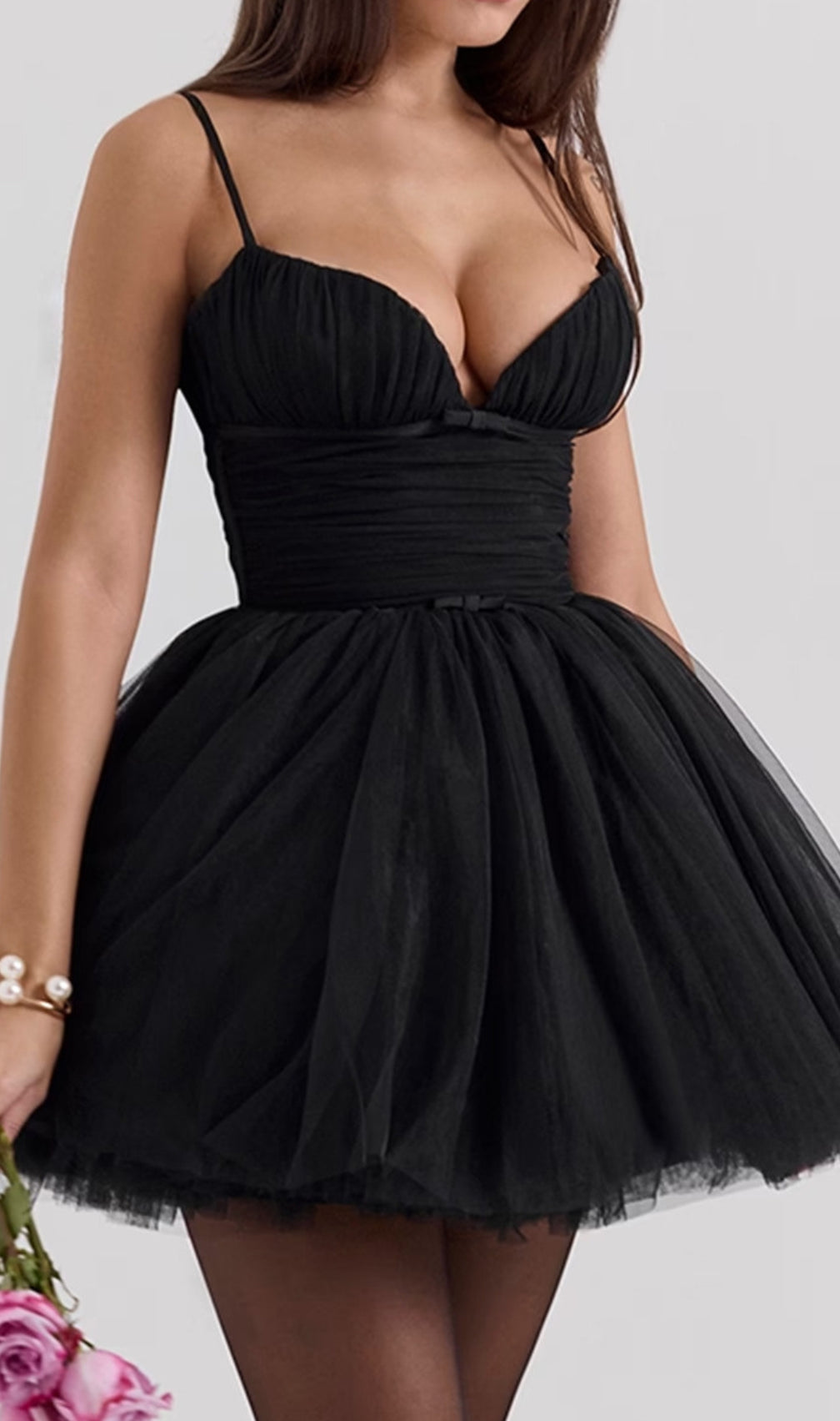 Diellza Black Mesh Mini Dress