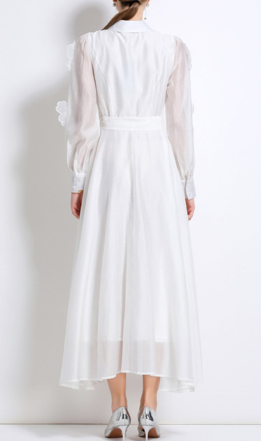 Holly White Flower Long Sleeve Midi Dress