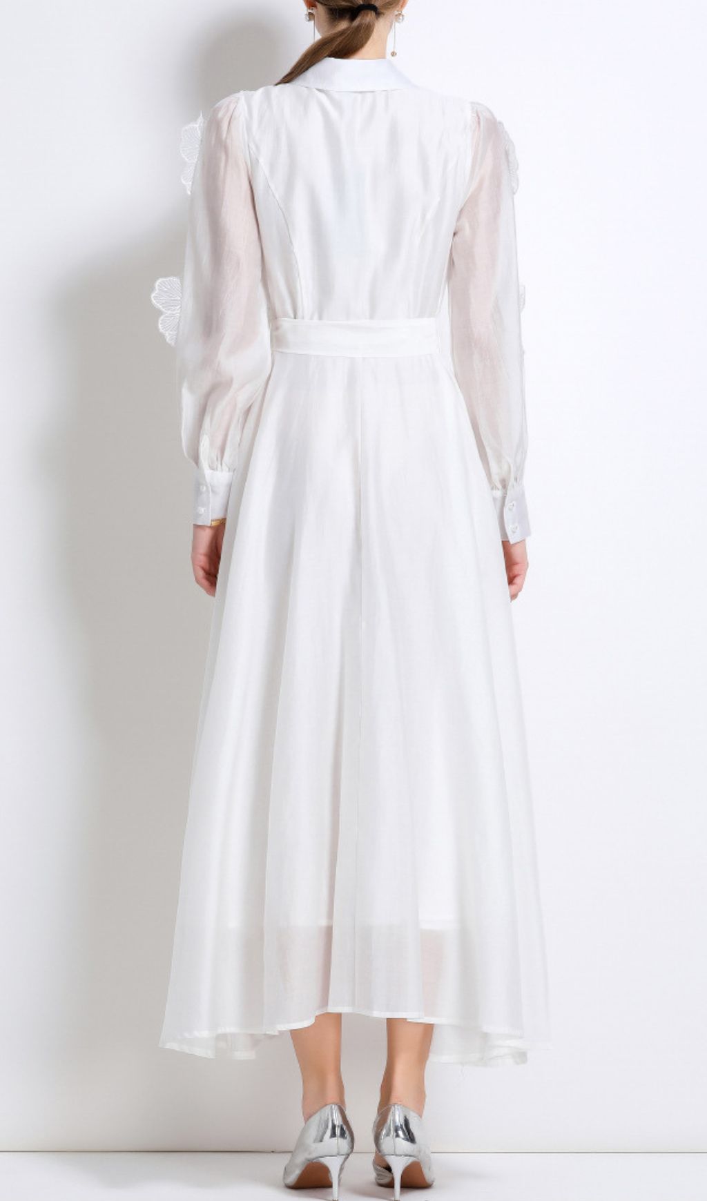 Holly White Flower Long Sleeve Midi Dress