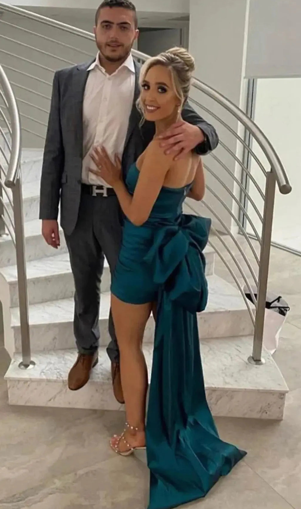 Akilina Green Bow Mini Dress