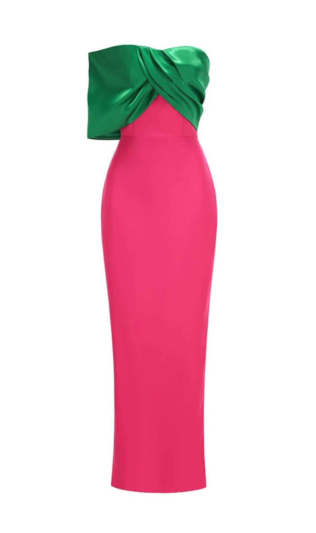 Kalea Vibrant Pink & Emerald Green Strapless Maxi Gown