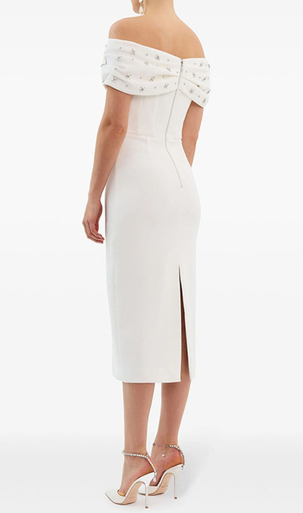  White Crystal Bardot Midi Dress