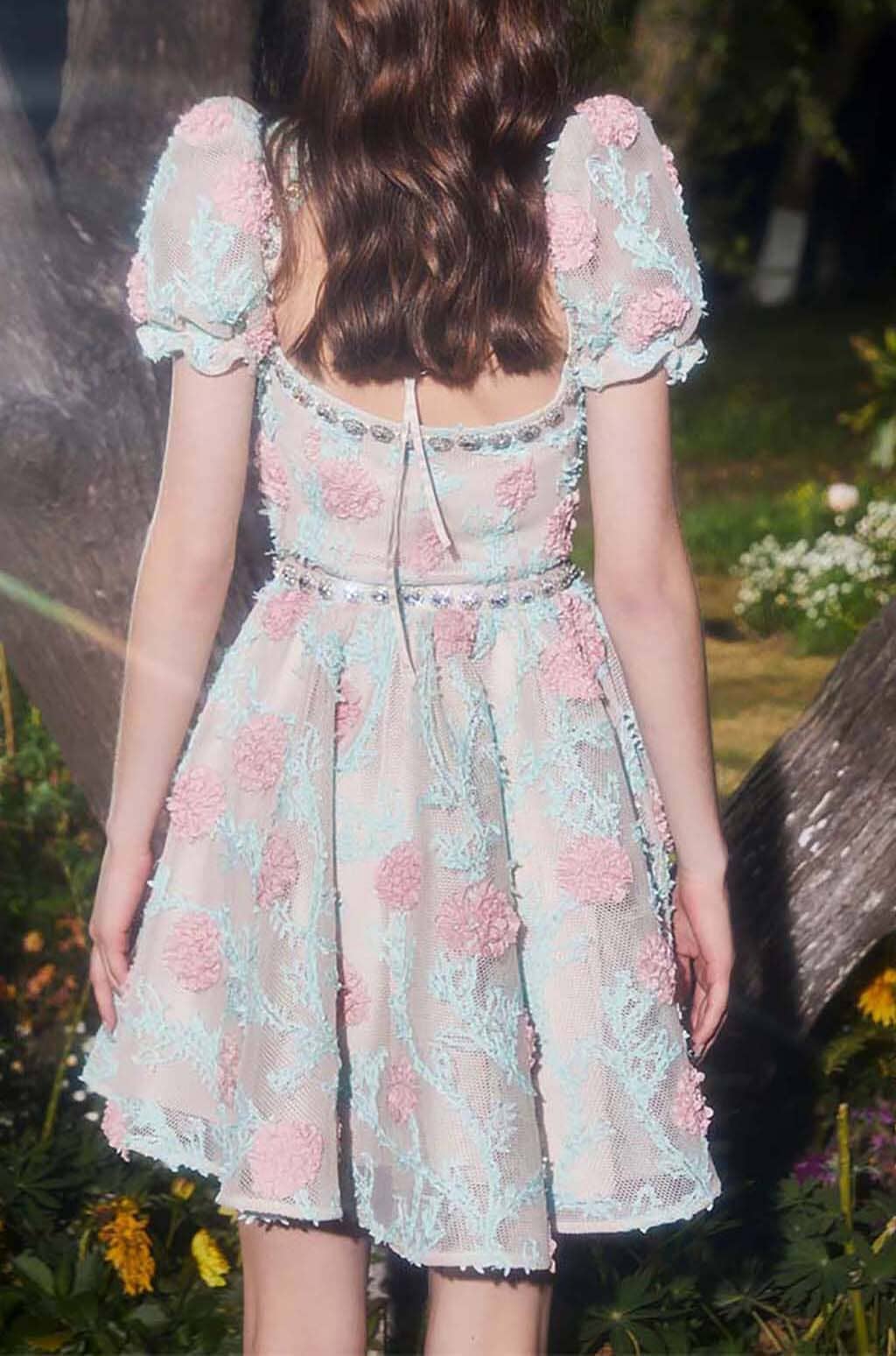 Appliquéd Lace Embroidered Two Piece In Blue