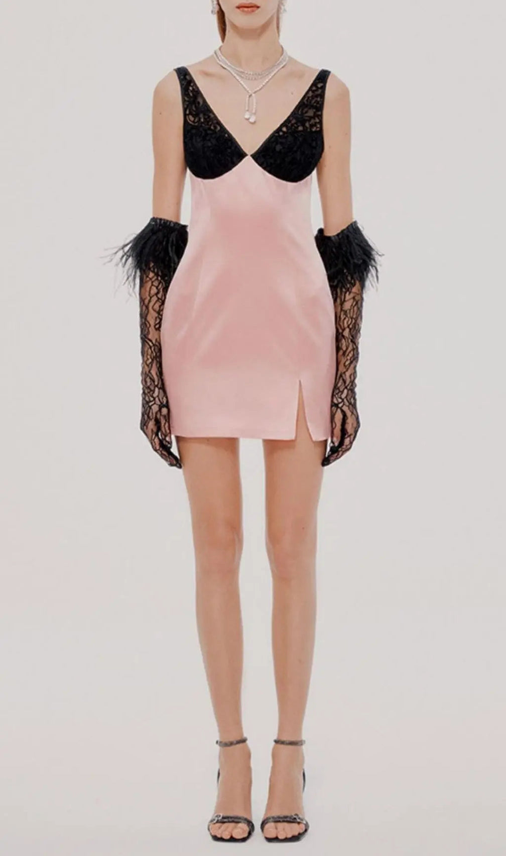 Lace Golves Pink Patchwork Mini Dress