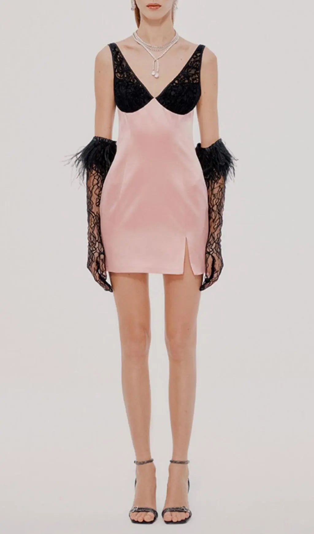 Lace Golves Pink Patchwork Mini Dress