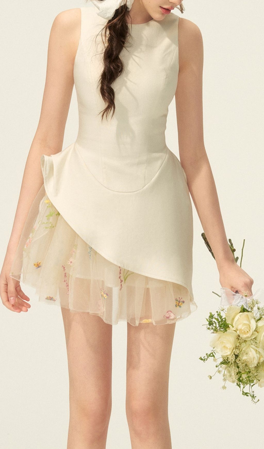 Keiandra Whimsical Floral Embroidered Peplum Mini Dress | Romantic Sleeveless Style