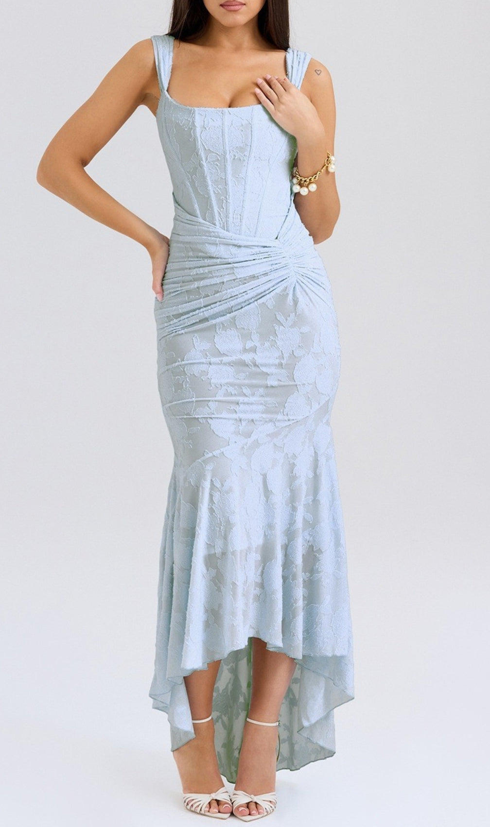 Anaëlle Blue Floral Corset Maxi Dress