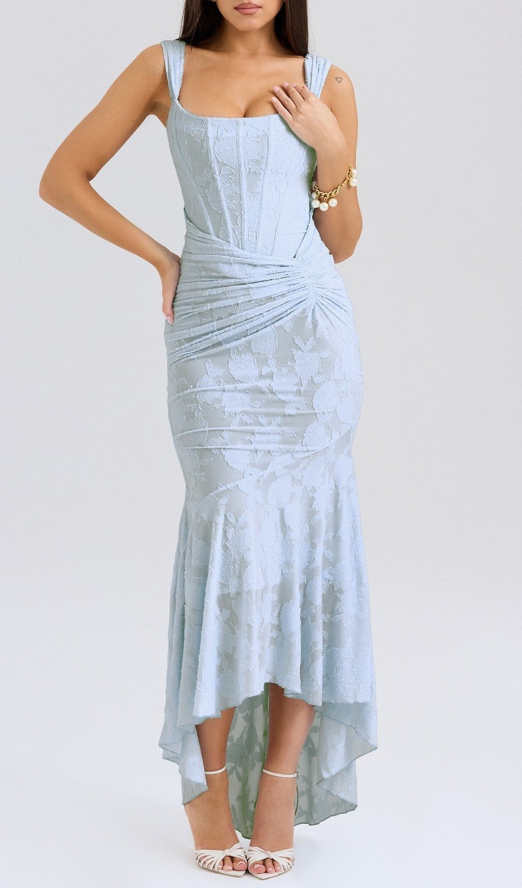 Anaëlle Blue Floral Corset Maxi Dress