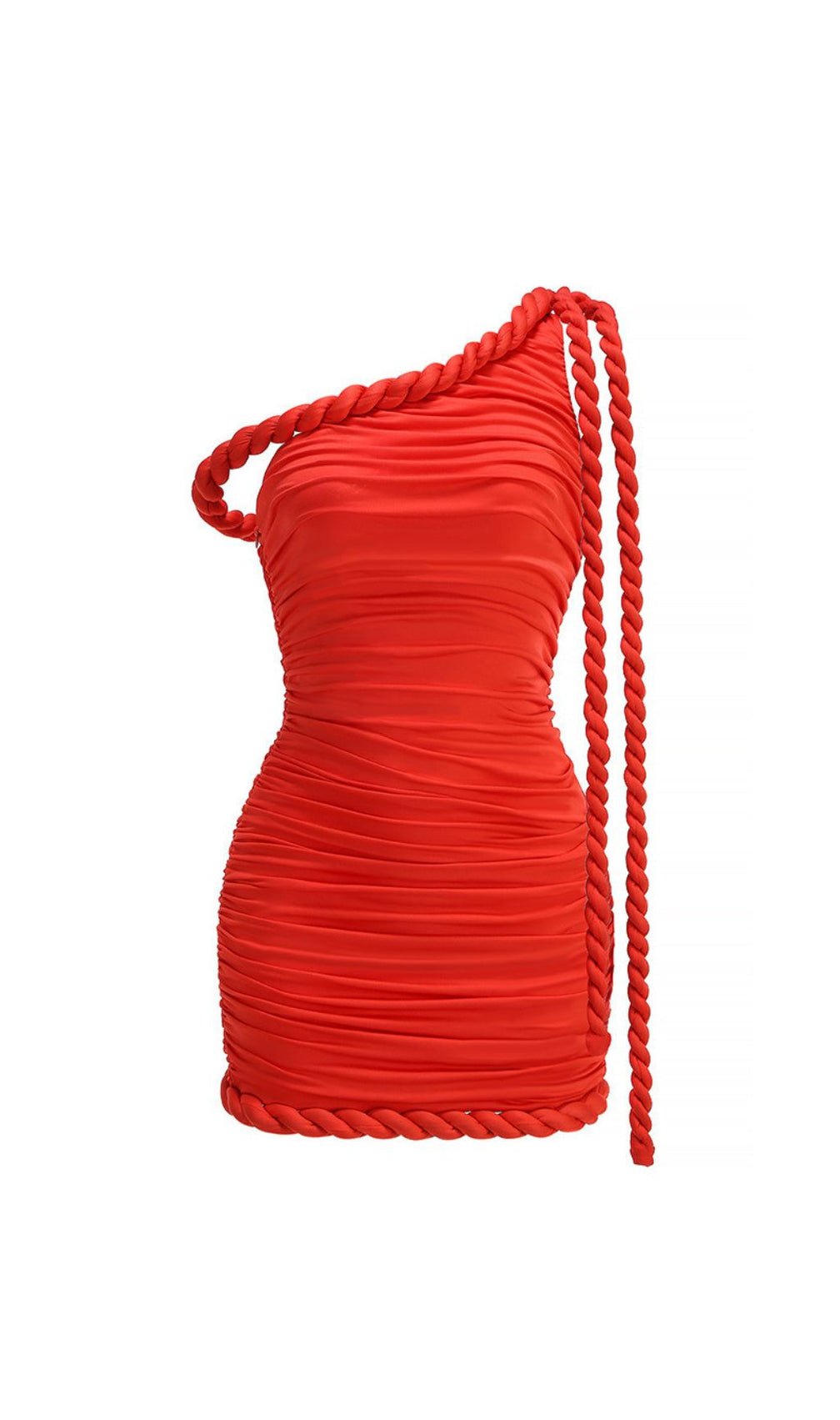 Iantha Daring Red Rope-Detail One-Shoulder Ruched Mini Dress