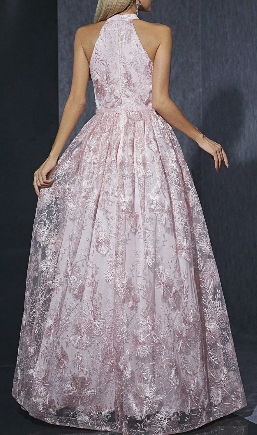 Dolores Pink Halter Embroidery Maxi Dress 