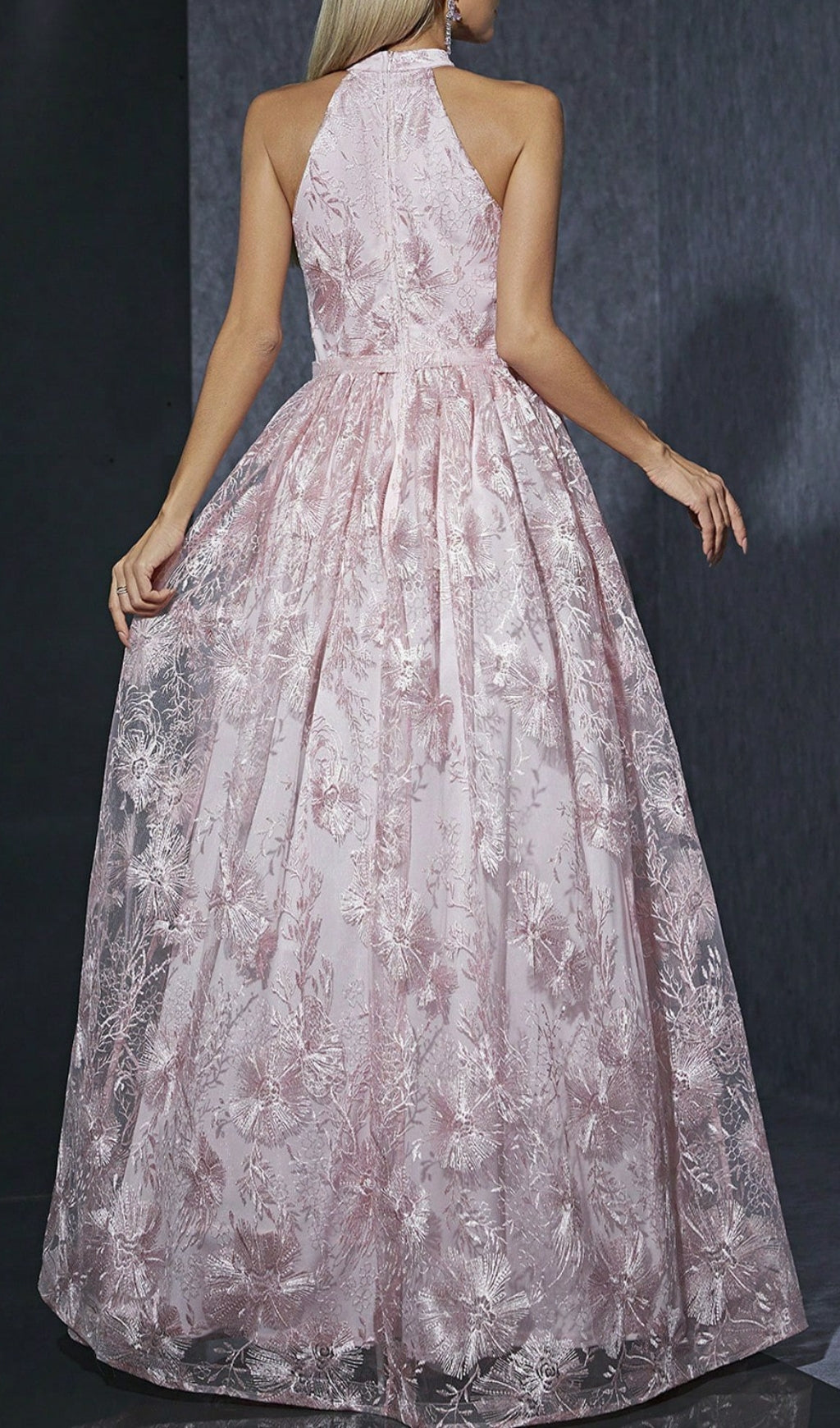 Dolores Pink Halter Embroidery Maxi Dress 