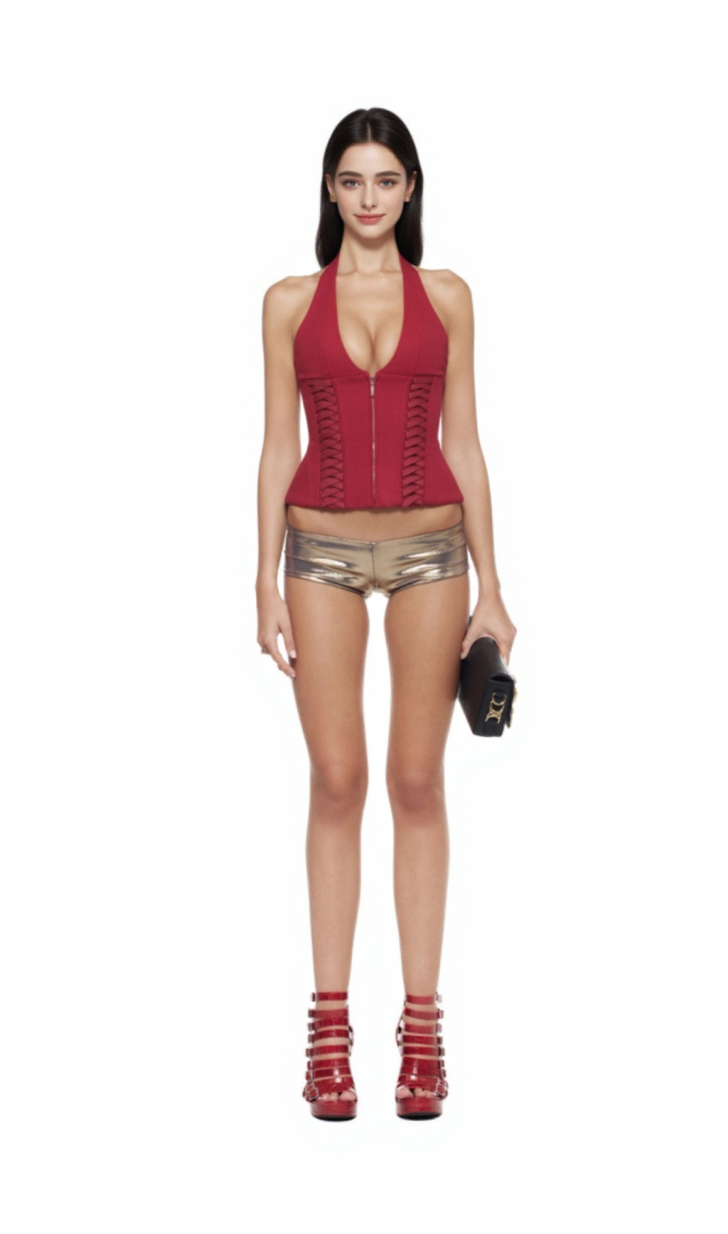 Celleen Halter Lace Up Corset Top