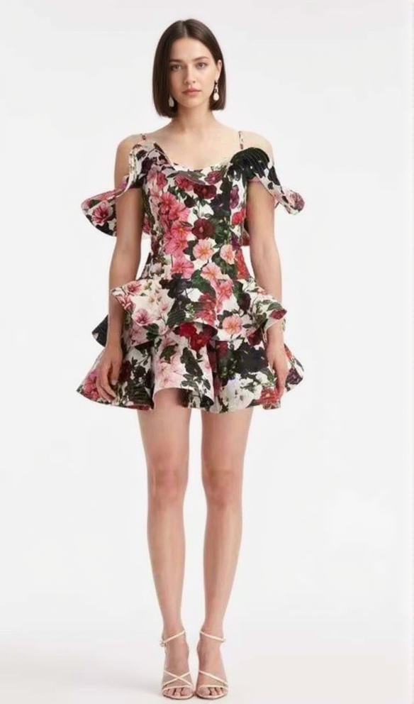 MULTICOLOR FLORAL PRINTED MINI DRESS