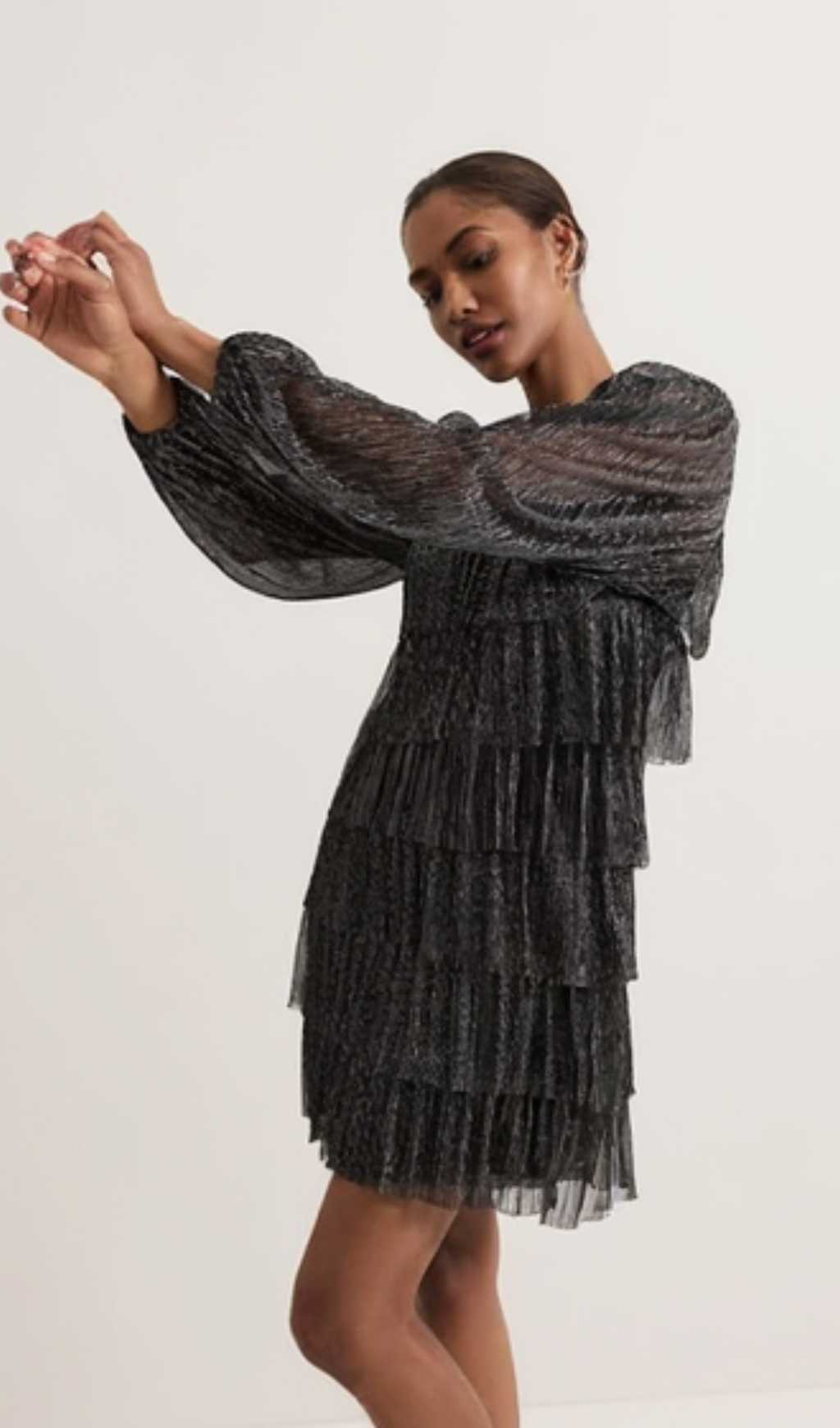 layer chiffon puff mini dress in black