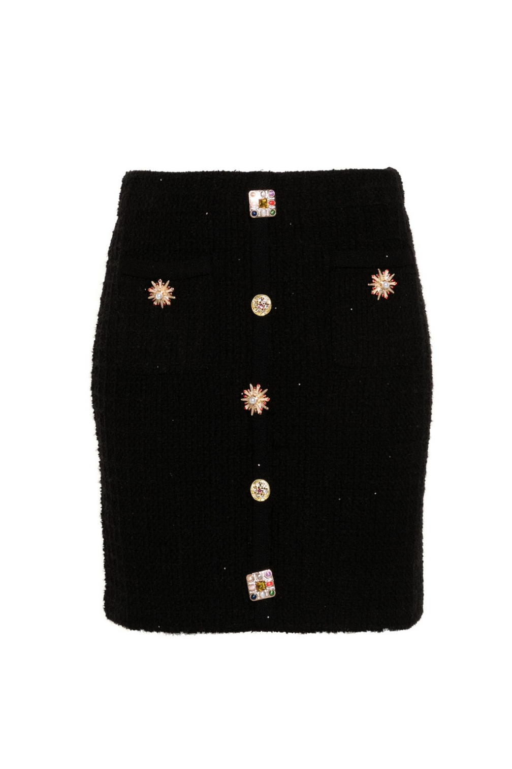 jewel buttons knitted mini skirt in black