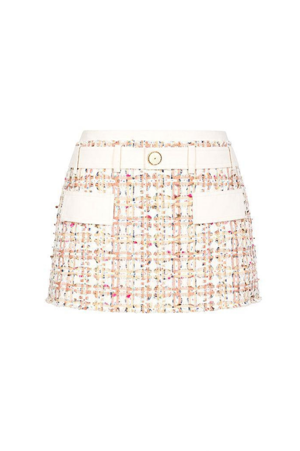 Carlin patchwork Tweed mini skirt in pink