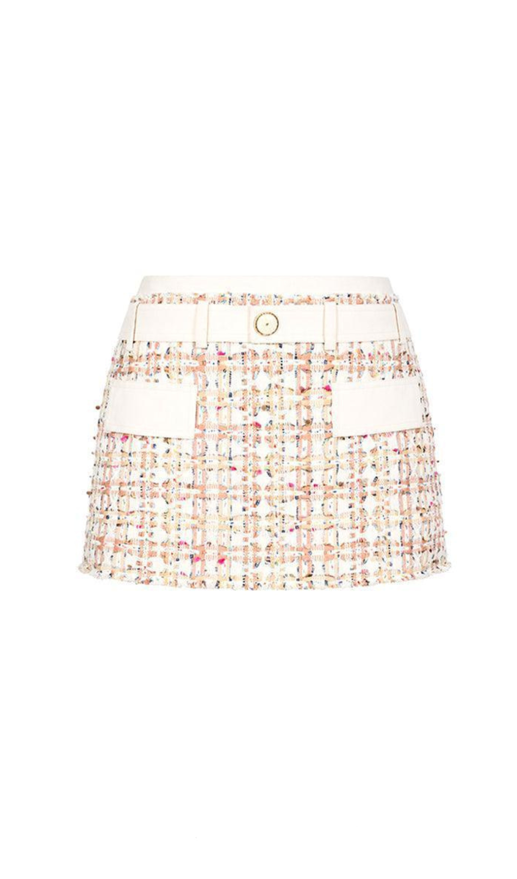 Carlin patchwork Tweed mini skirt in pink