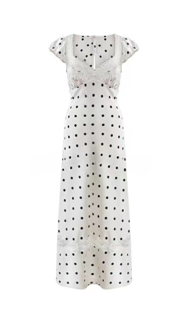 BUTTERFLY EMBELLISHED POLKA DOT CUTOUT MAXI DRESS