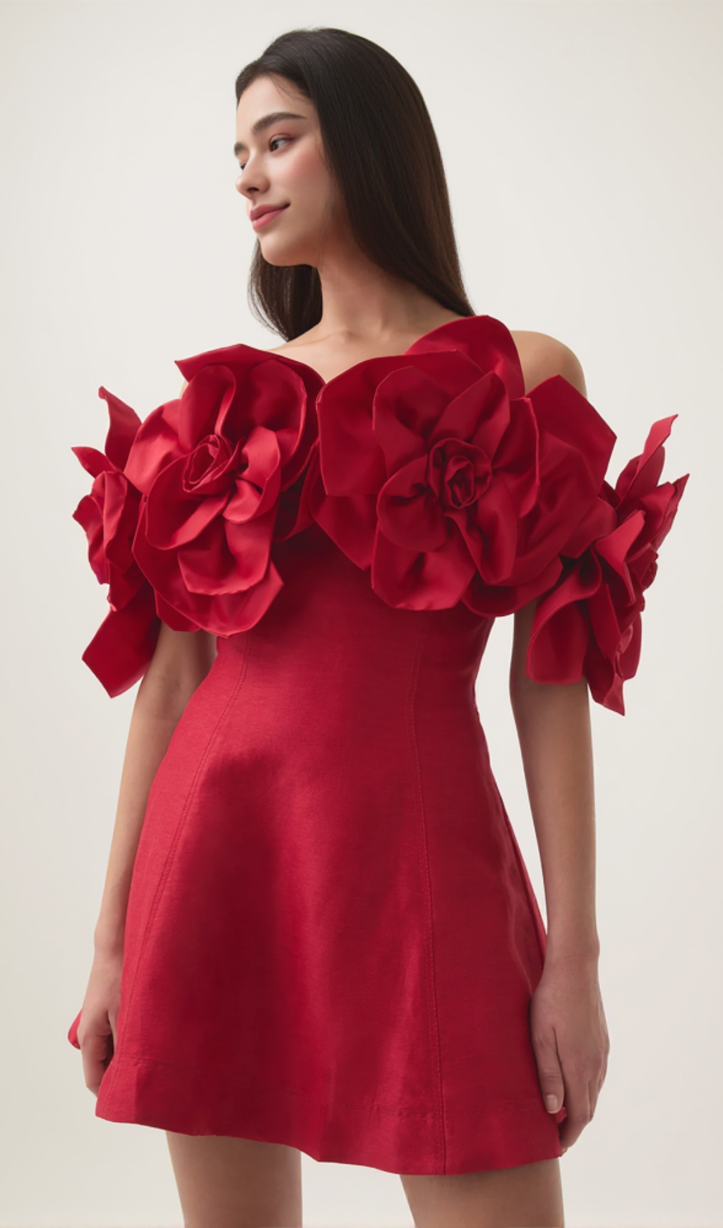 Etta flower strapless mini dress in red