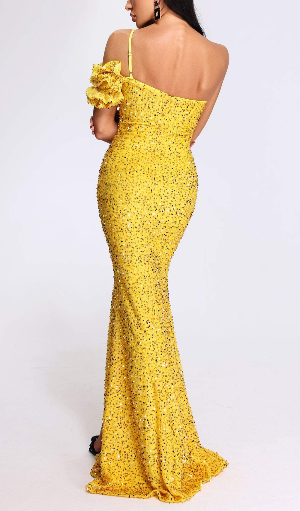 Ayn Yellow Sequined Slit Maxi Dress