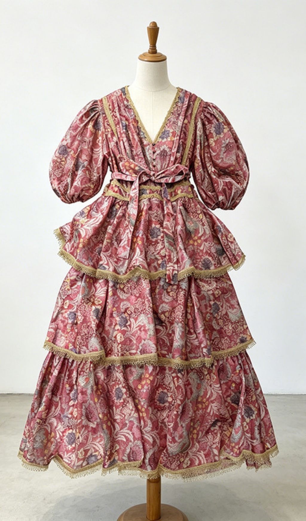 Kirsten Red Printed Puff Sleeve Midi Dress