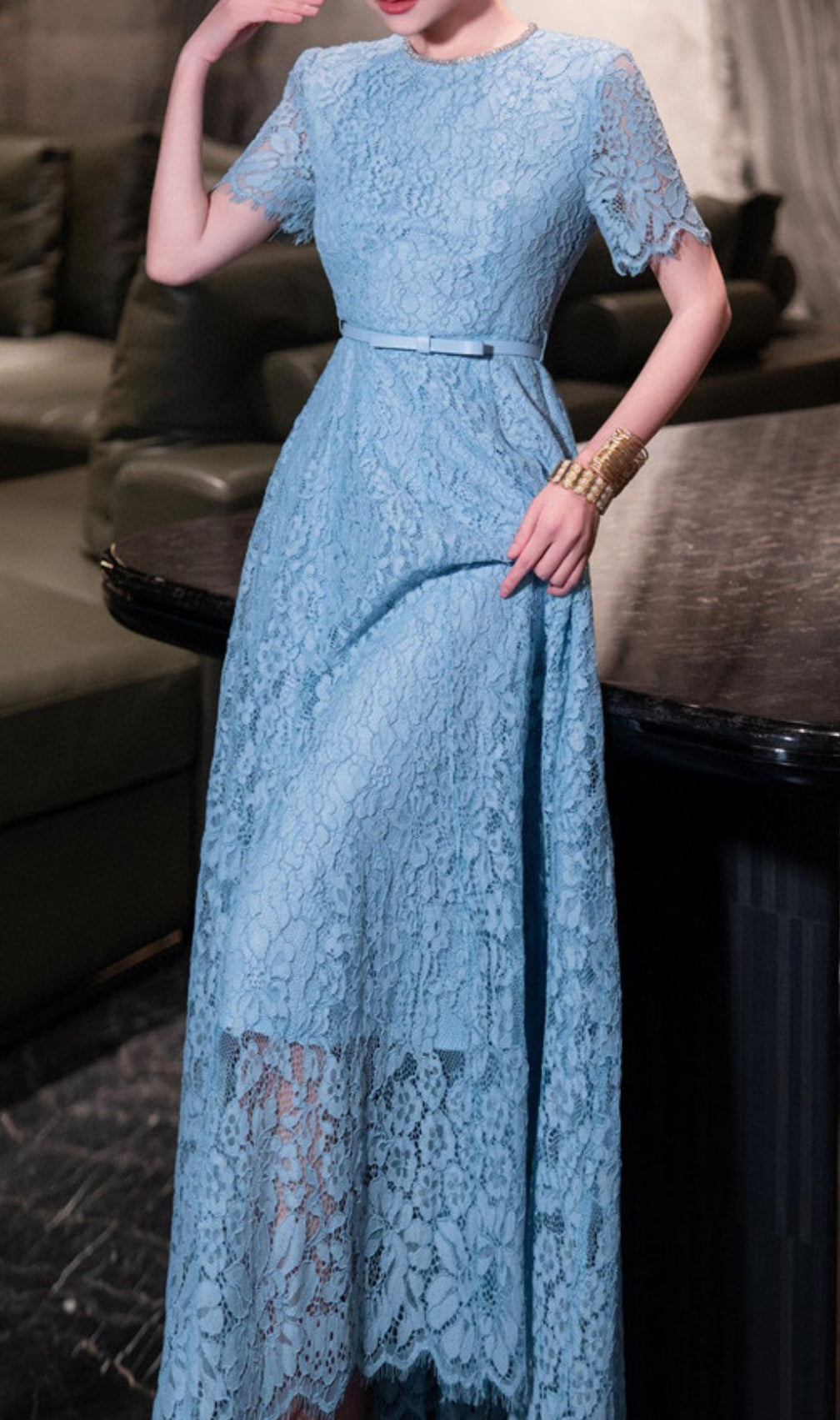 Hilary Blue Lace Midi Dress