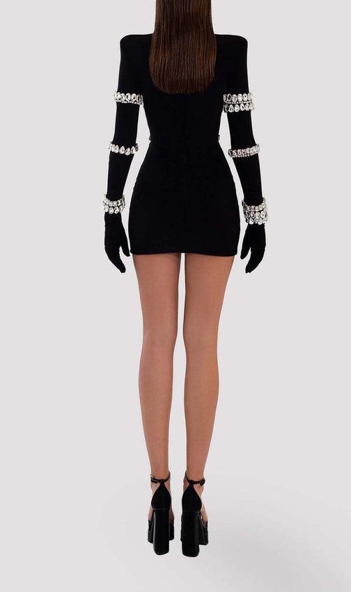 Silver Stones Long Sleeve Mini Dress In Black