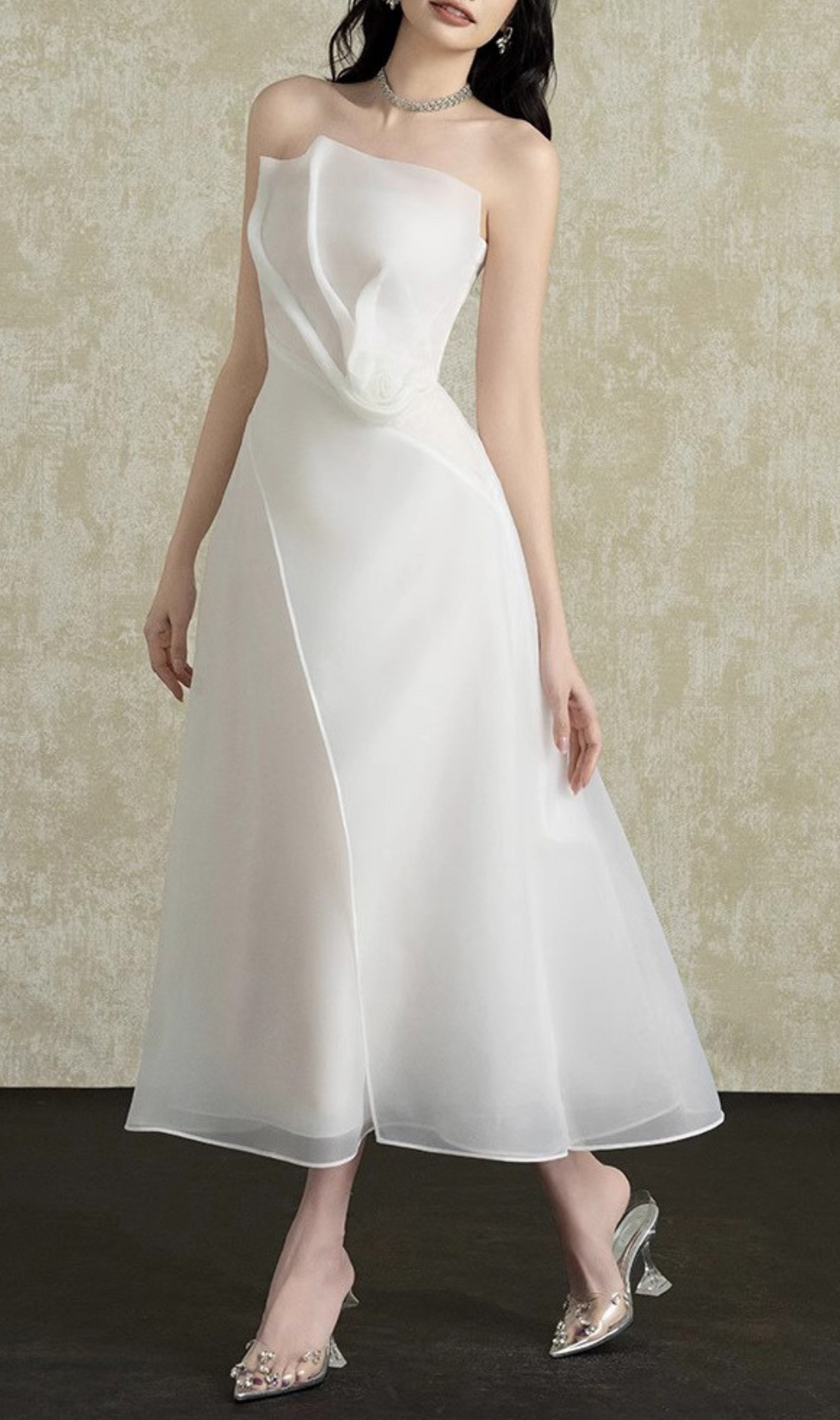 Helki White Strapless Midi Dress