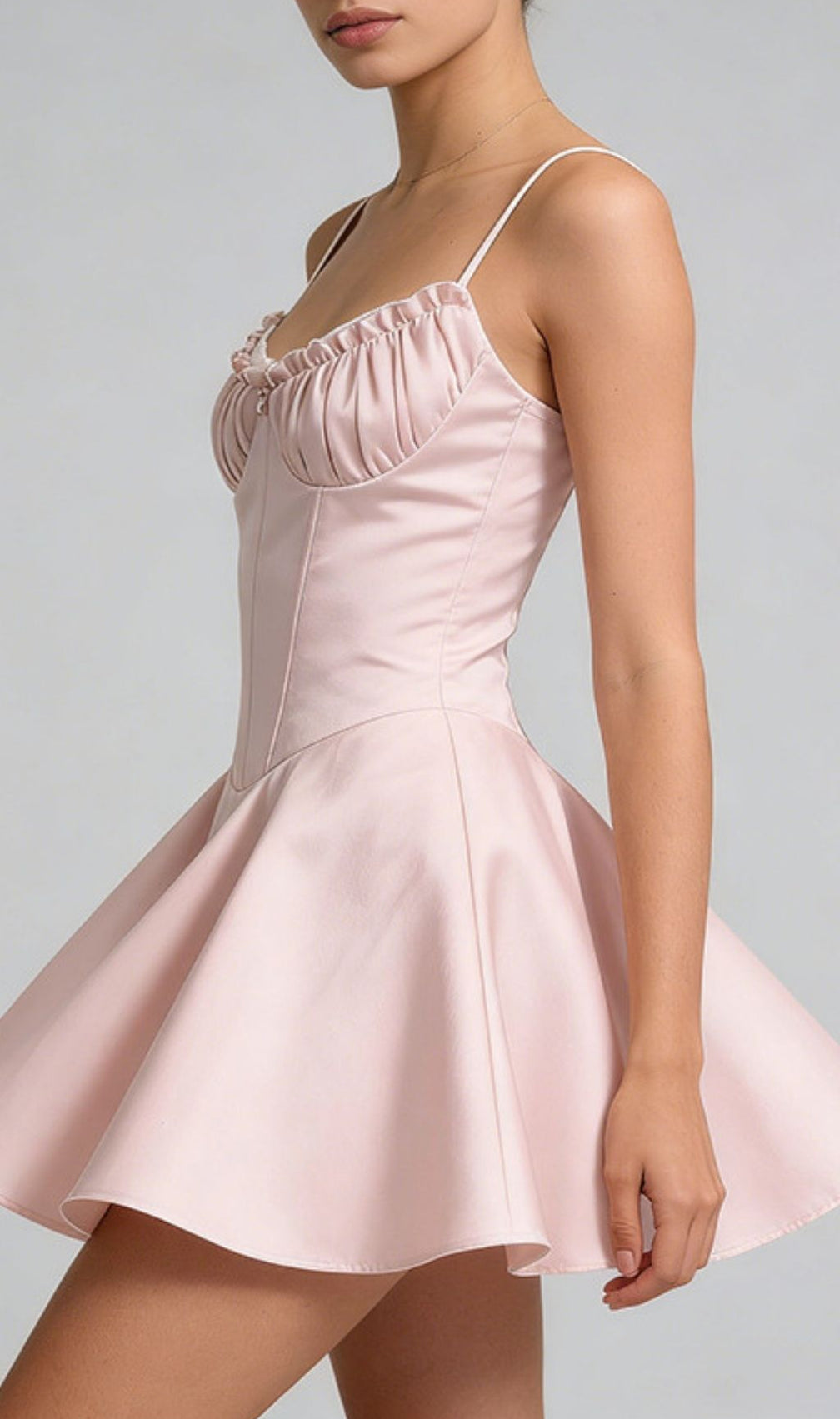 Kelsy Ethereal Blue Satin Corset Mini Dress with Lace Trim