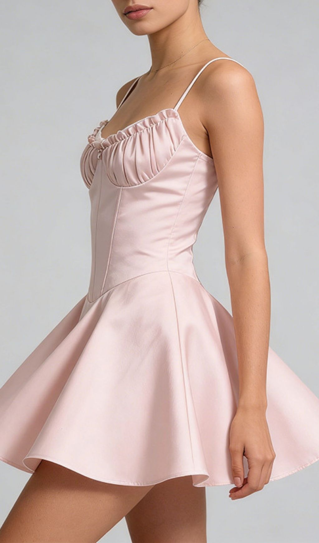 Kelsy Ethereal Blue Satin Corset Mini Dress with Lace Trim