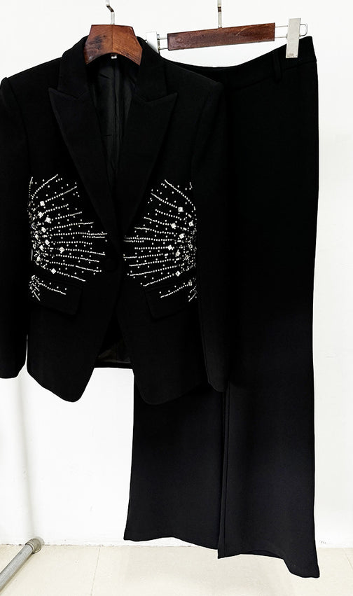 Clarice Black Crystal Blazer Set