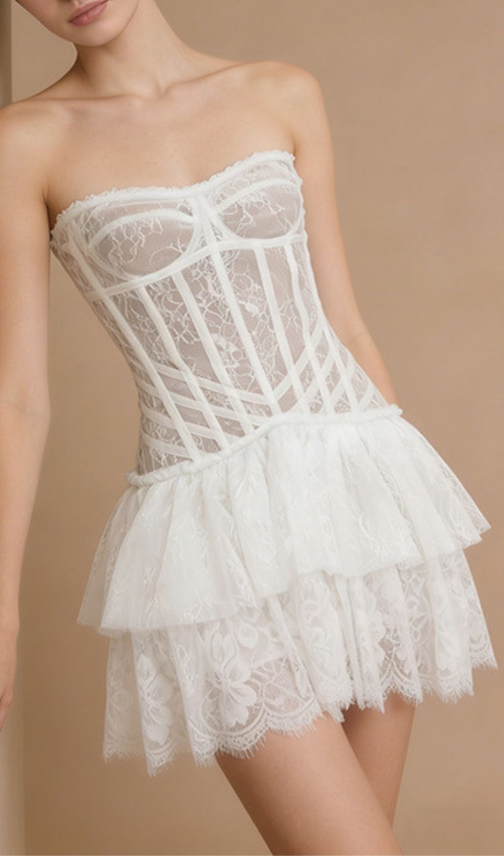 Keona White Strapless Lace Corset Mini Dress - Elegant & Flirty
