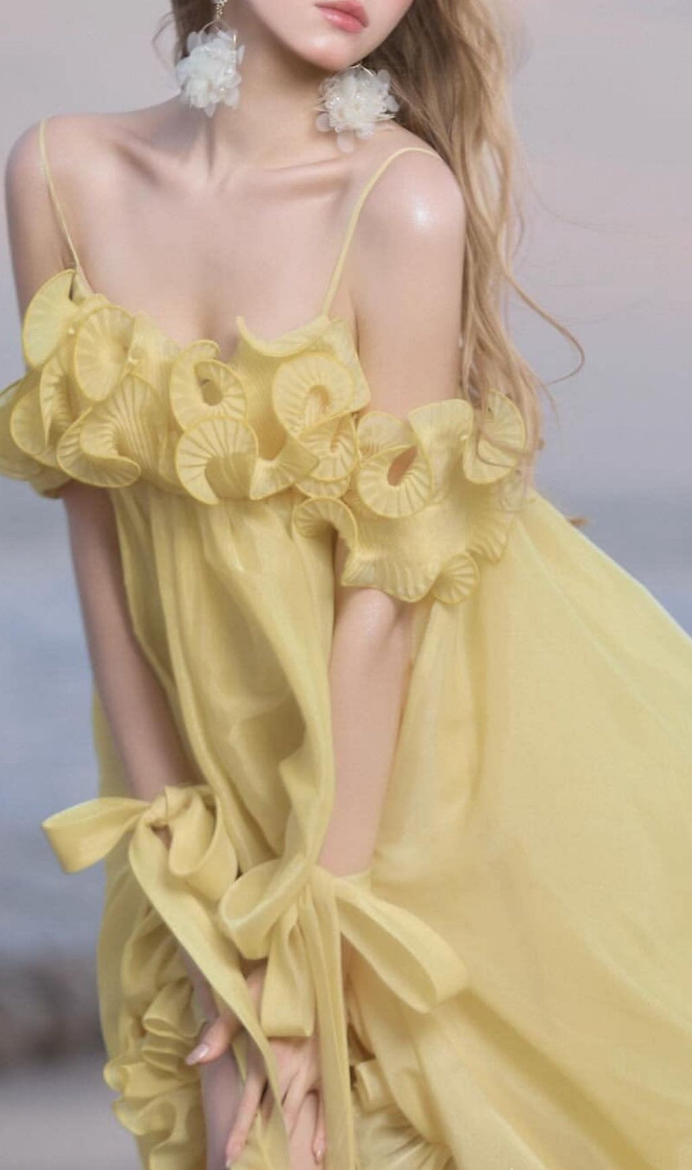 Kelis Ethereal Yellow Off-Shoulder Ruffle Maxi Dress | Dreamy Beach & Party Gown