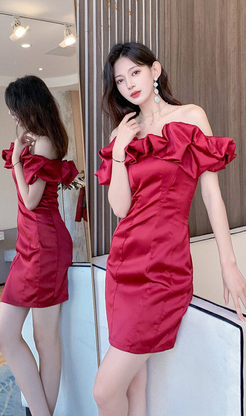Elegant White Ruffled Off-Shoulder Satin Mini Dress - Chic Cocktail & Party Ready