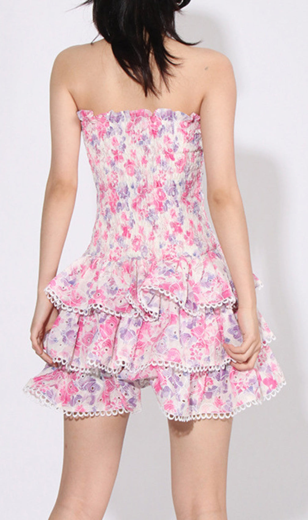 Aglaea Pink Floral Ruffle Mini Dress