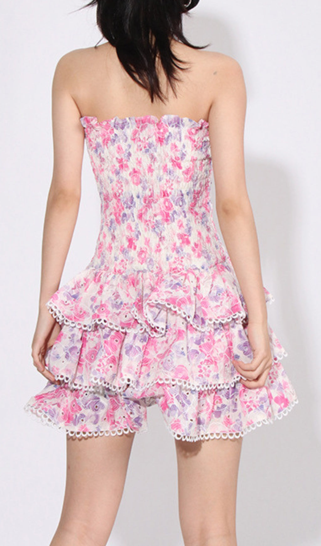 Aglaea Pink Floral Ruffle Mini Dress