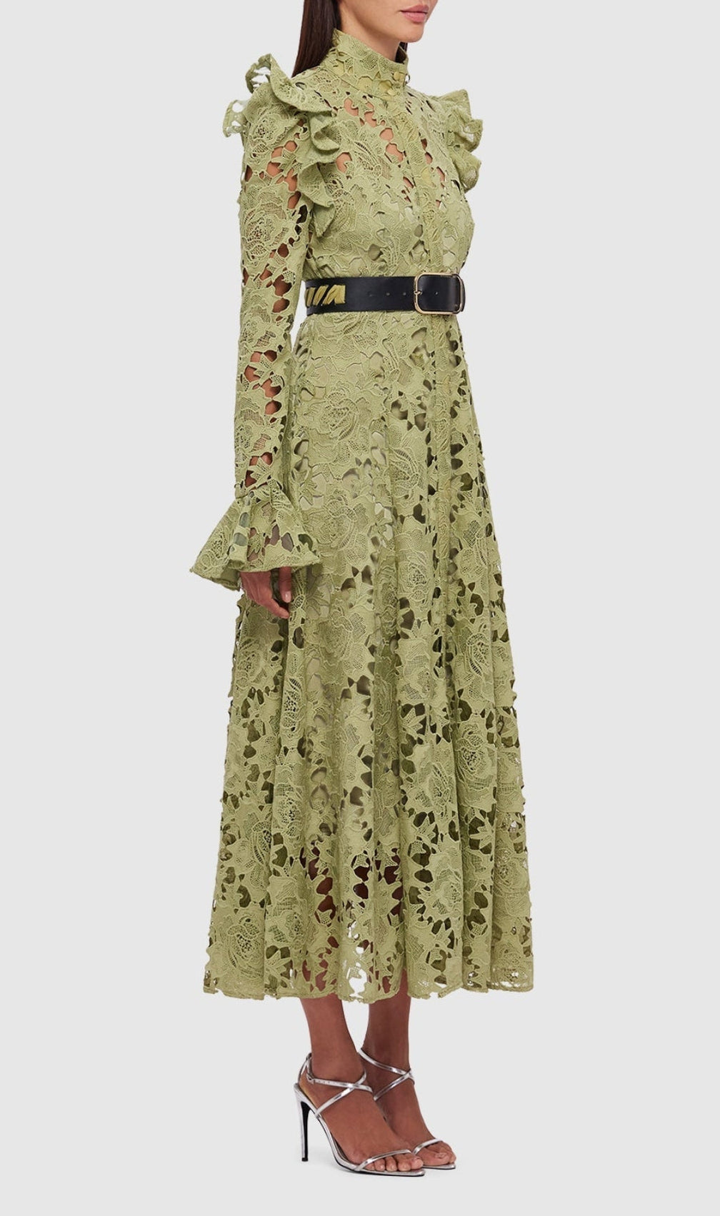Adora Olive Lace Sleeve Midi Dress