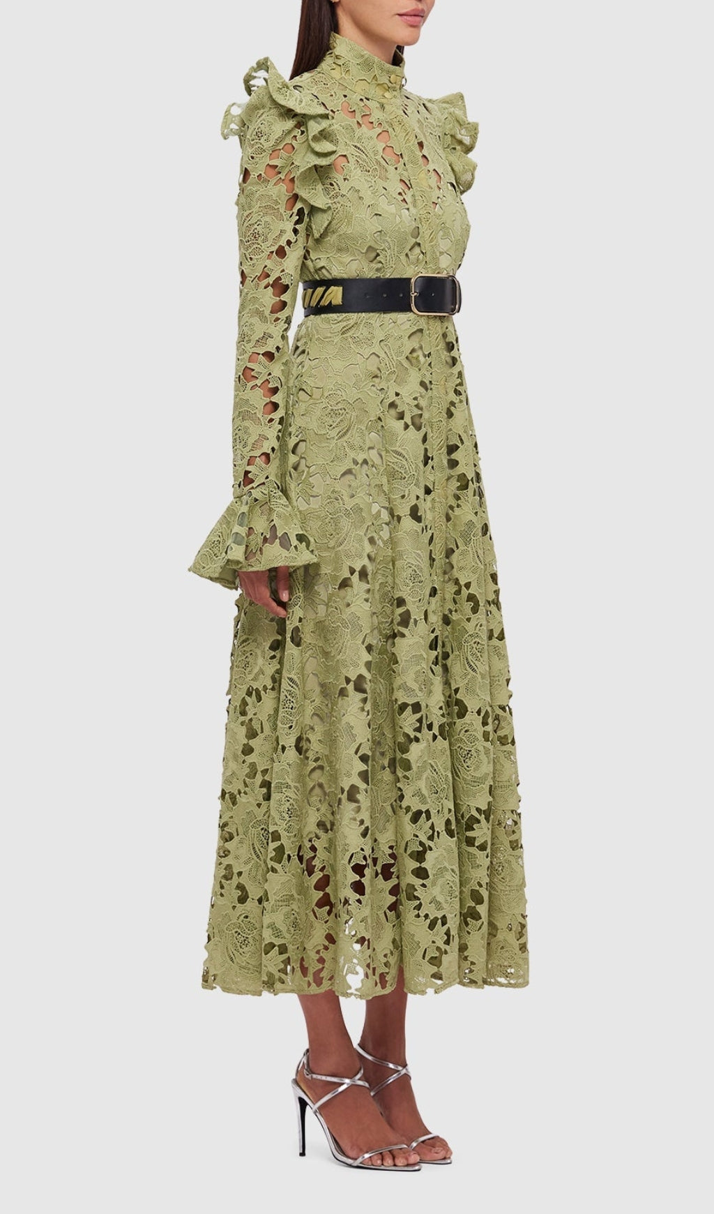 Adora Olive Lace Sleeve Midi Dress