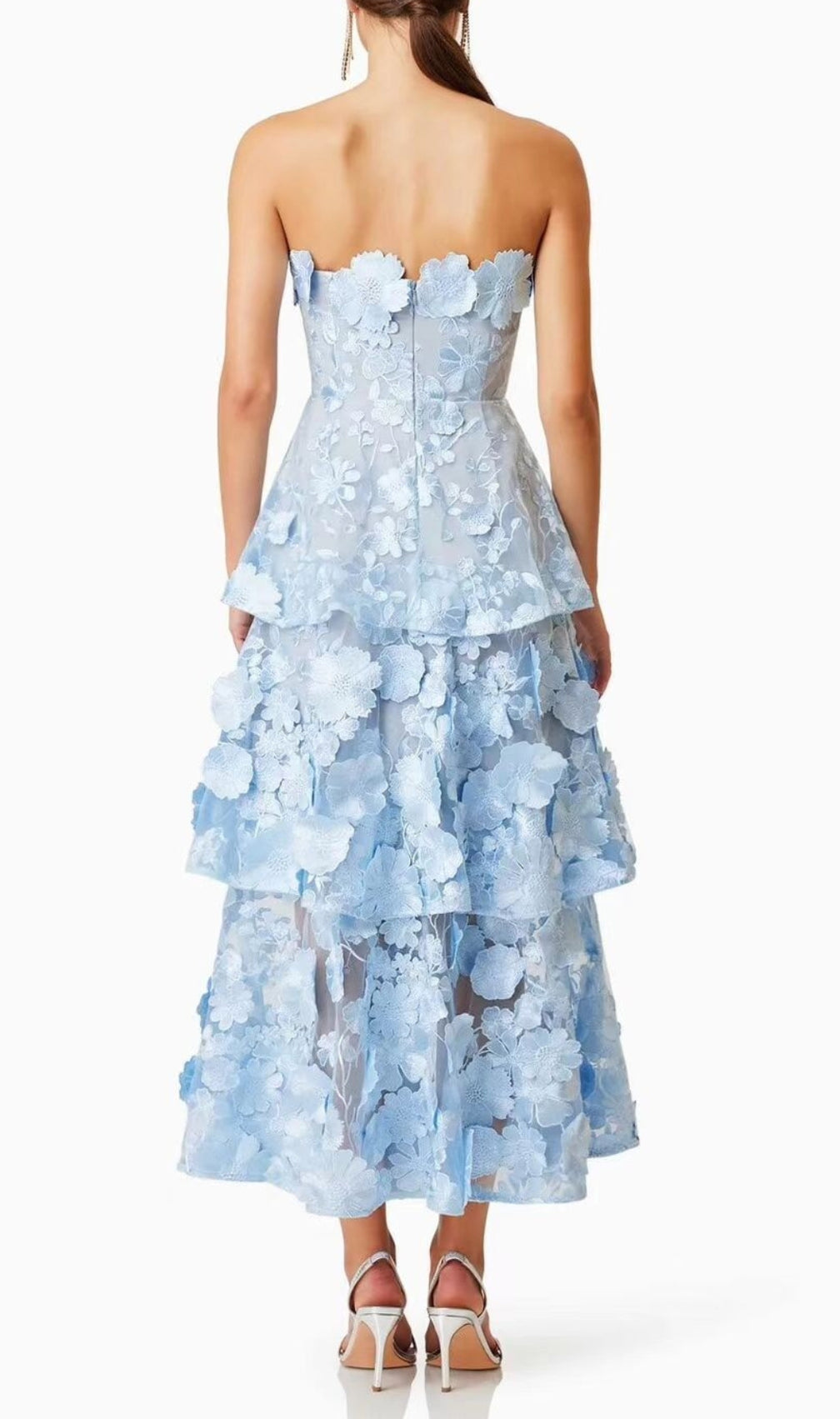 Chayan Strapless Flower Embroidery Midi Dress