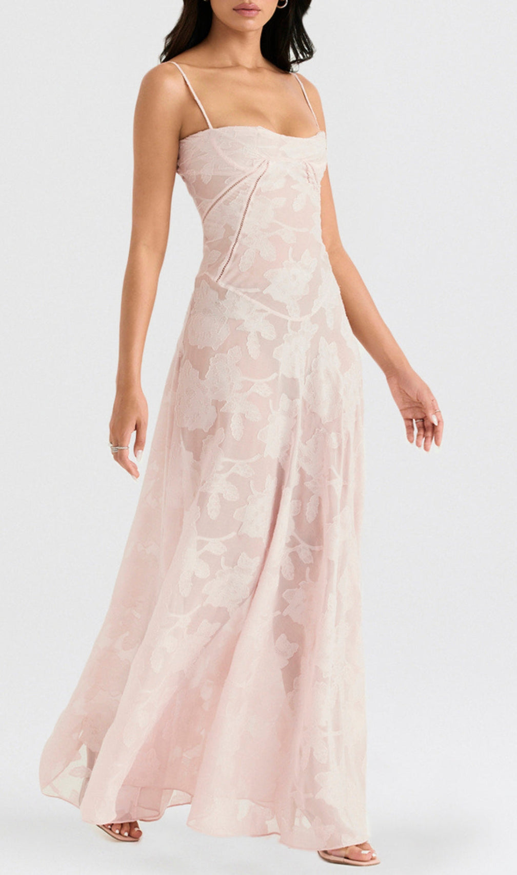 Billie Pink Floral Lace Back Maxi Dress
