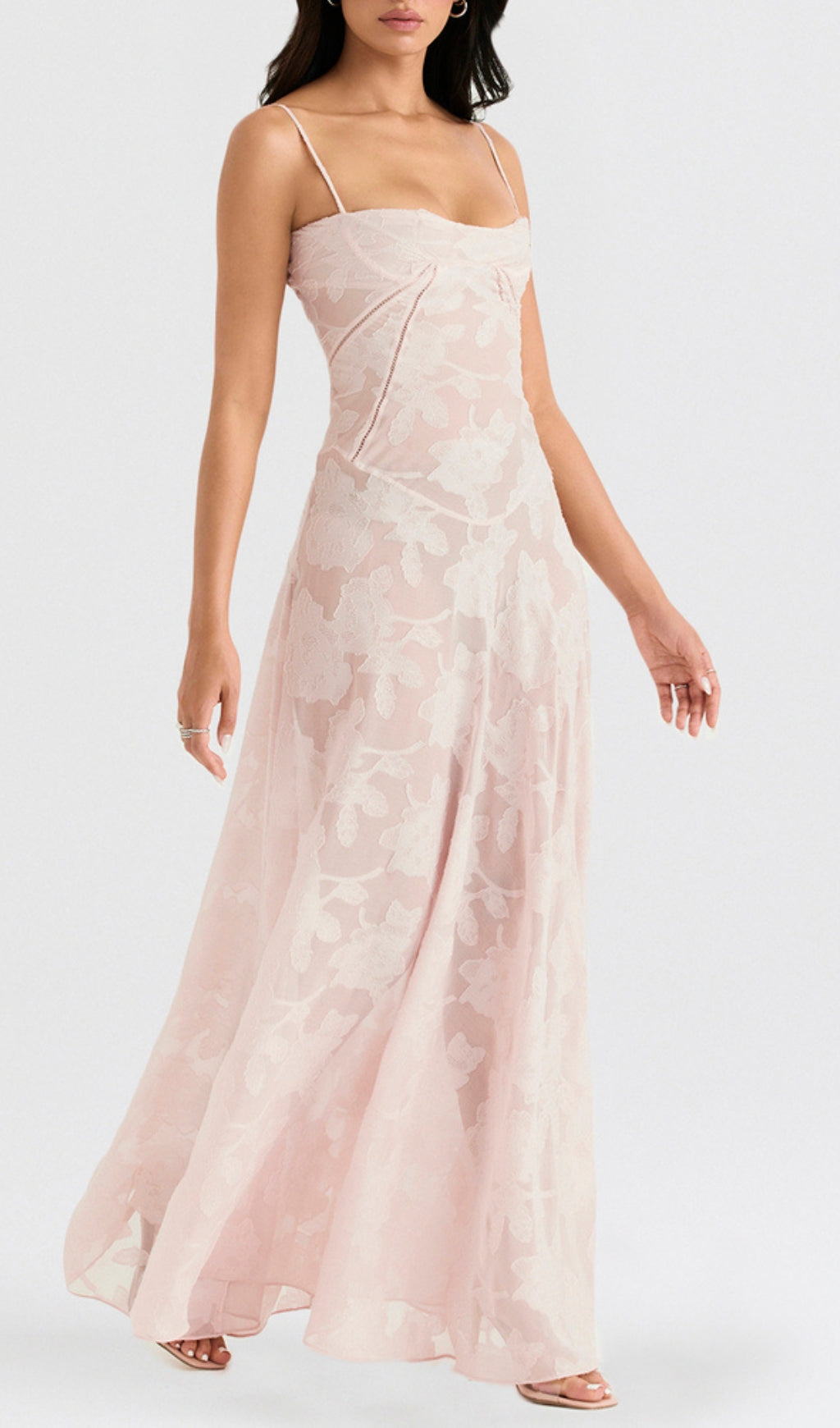 Billie Pink Floral Lace Back Maxi Dress