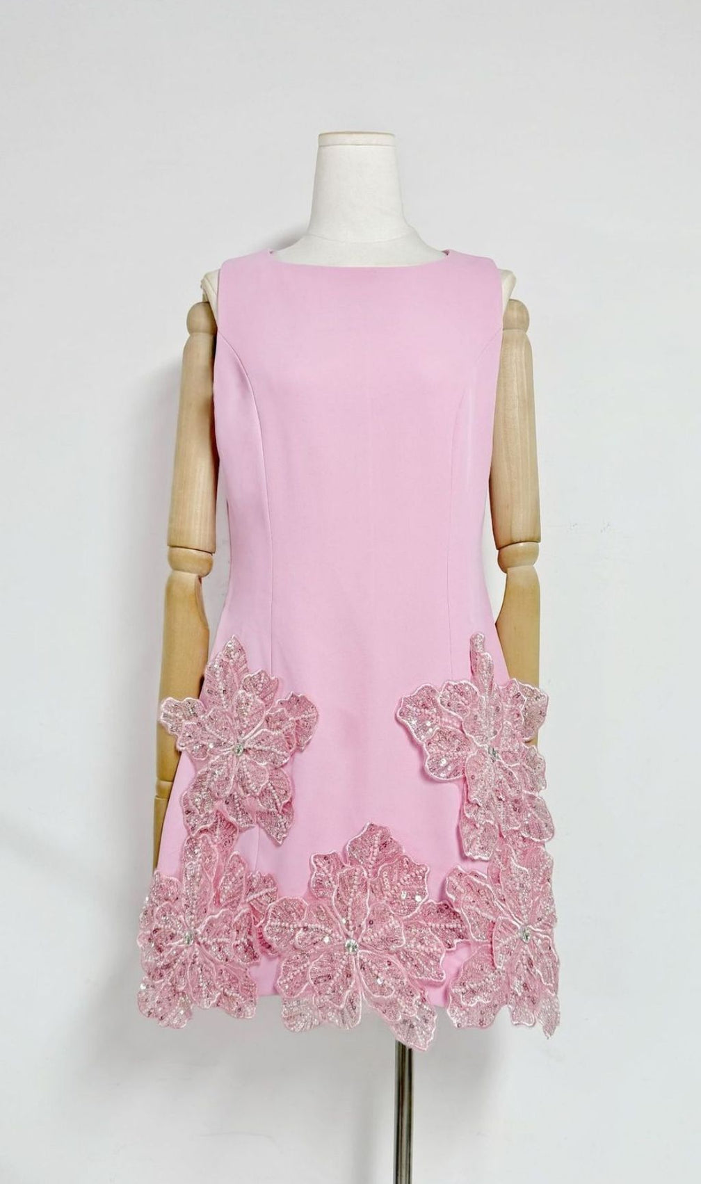 Kikilia Pink Sparkle & Bloom Beaded Floral Mini Dress - Elegant Sleeveless Party Dress