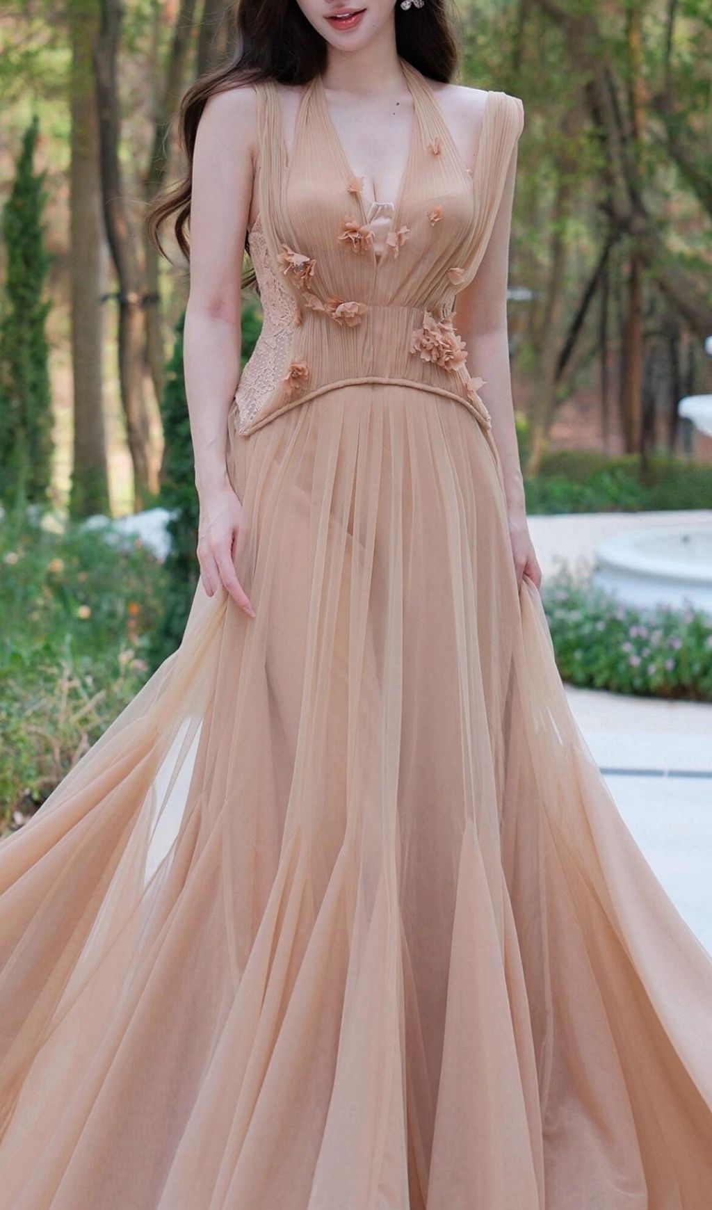 Krisha Halter Embellished Mesh Maxi Dress