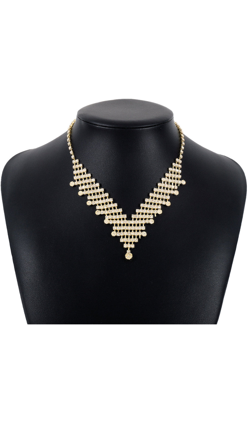 Gold Rhinestone V-Shaped Necklace