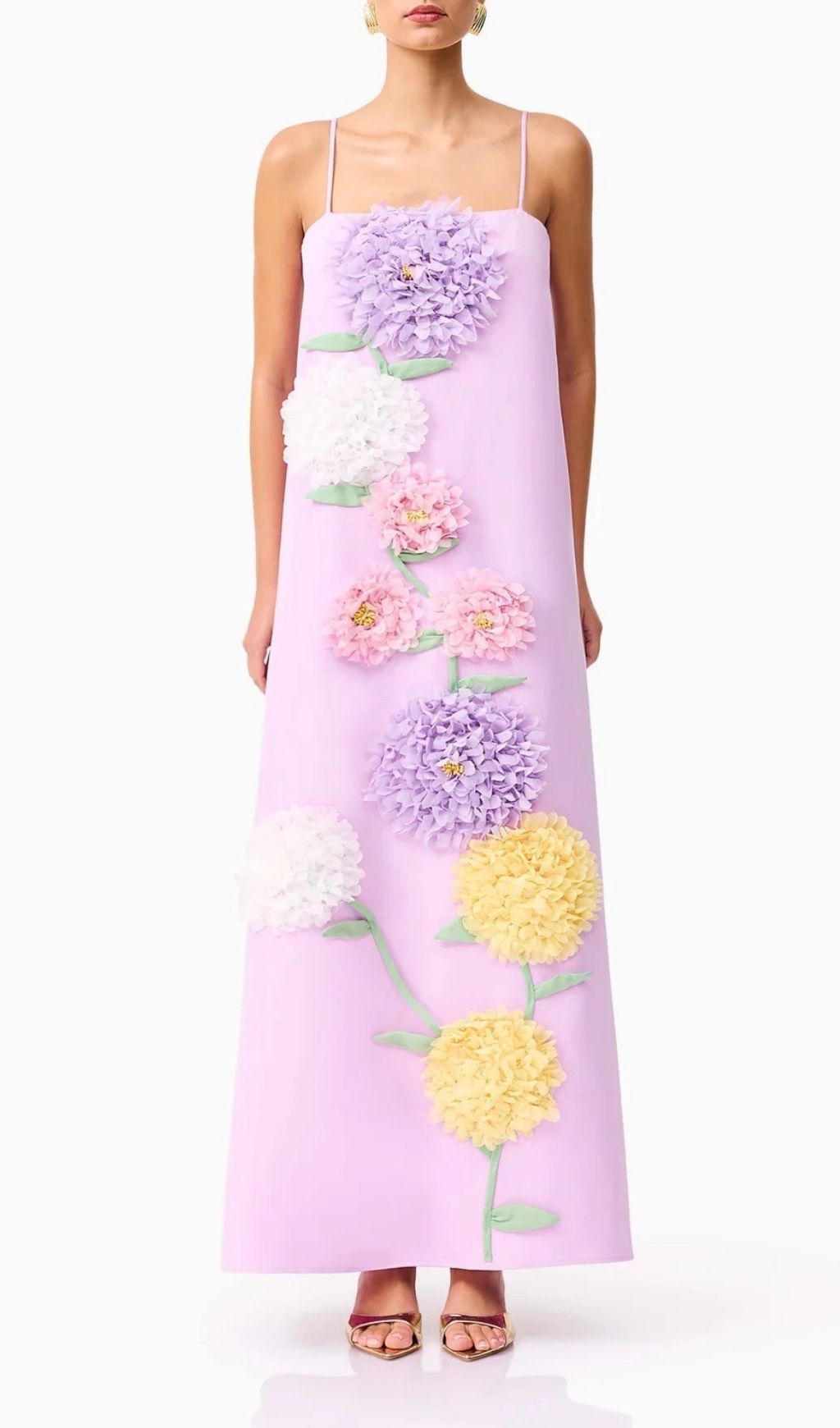 Erica Lavender Floral Maxi Dress - Strappy Embellished Garden Party Gown